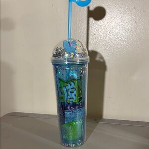 Peeps Blue Glitter Bunny Tumbler with Straw. Also full of Easter goodies.